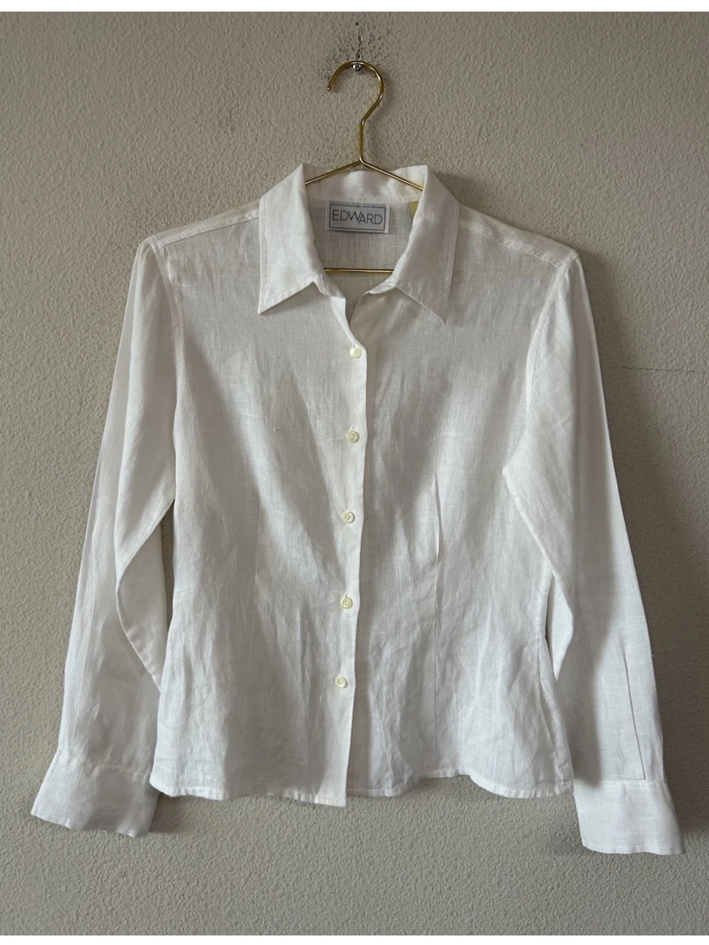 Vintage Edward Irish Linen Shirt Womens S White Button Up Blouse Quiet Luxury - Picture 2 of 7